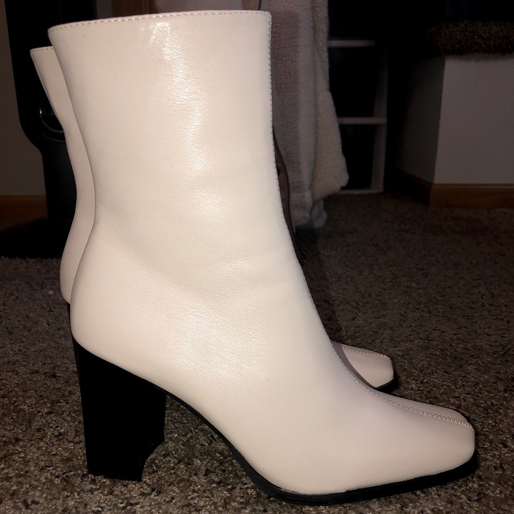White Faux Leather Heeled Boot - Picture 2 of 3